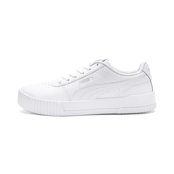 Puma Women's Carina Leather Casual Sneakers From Finish Line In White- White- Silver