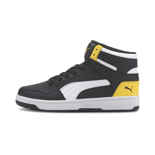 Puma Rebound Layup Mid Sneakers Big Kids In Black- White-dandelion