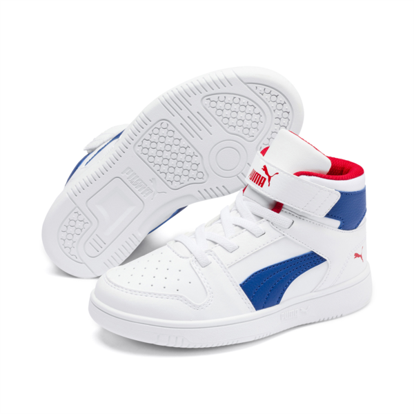 Rebound Lay-Up SL V Kids' Trainers, Puma White-Galaxy Blue-High Risk Red, large-ZAF