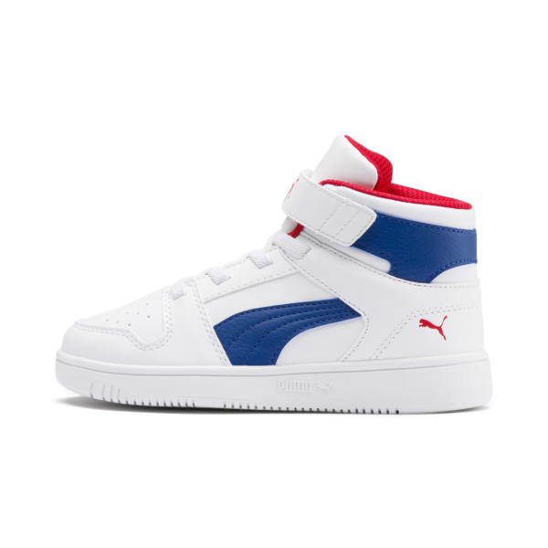 Rebound Lay-Up SL V Kids' Trainers, Puma White-Galaxy Blue-High Risk Red, large-ZAF