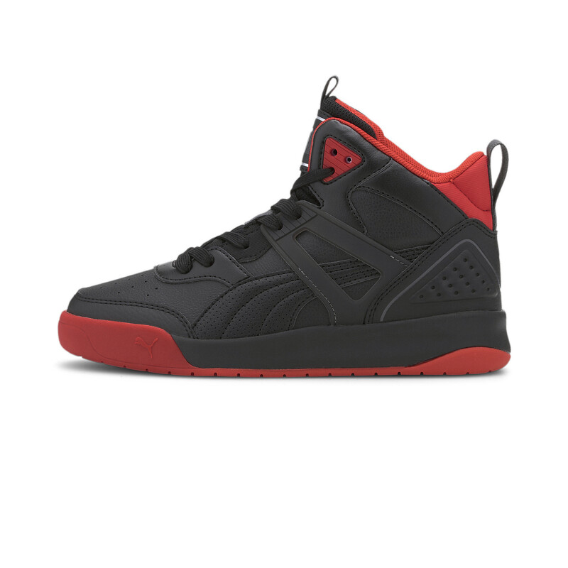 PUMA Backcourt Mid Youth Sneakers, Black/red/silver