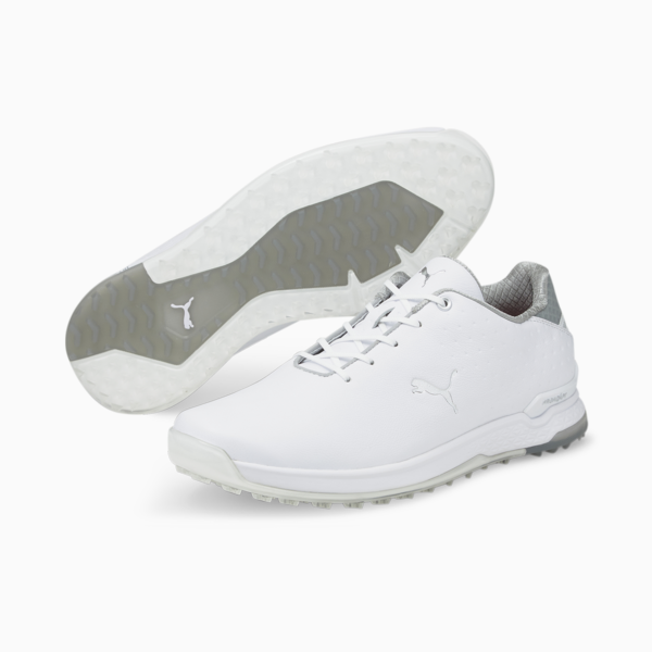 PROADAPT ALPHACAT Leather Men's Golf Shoes, Puma White-Puma Silver, large-ZAF