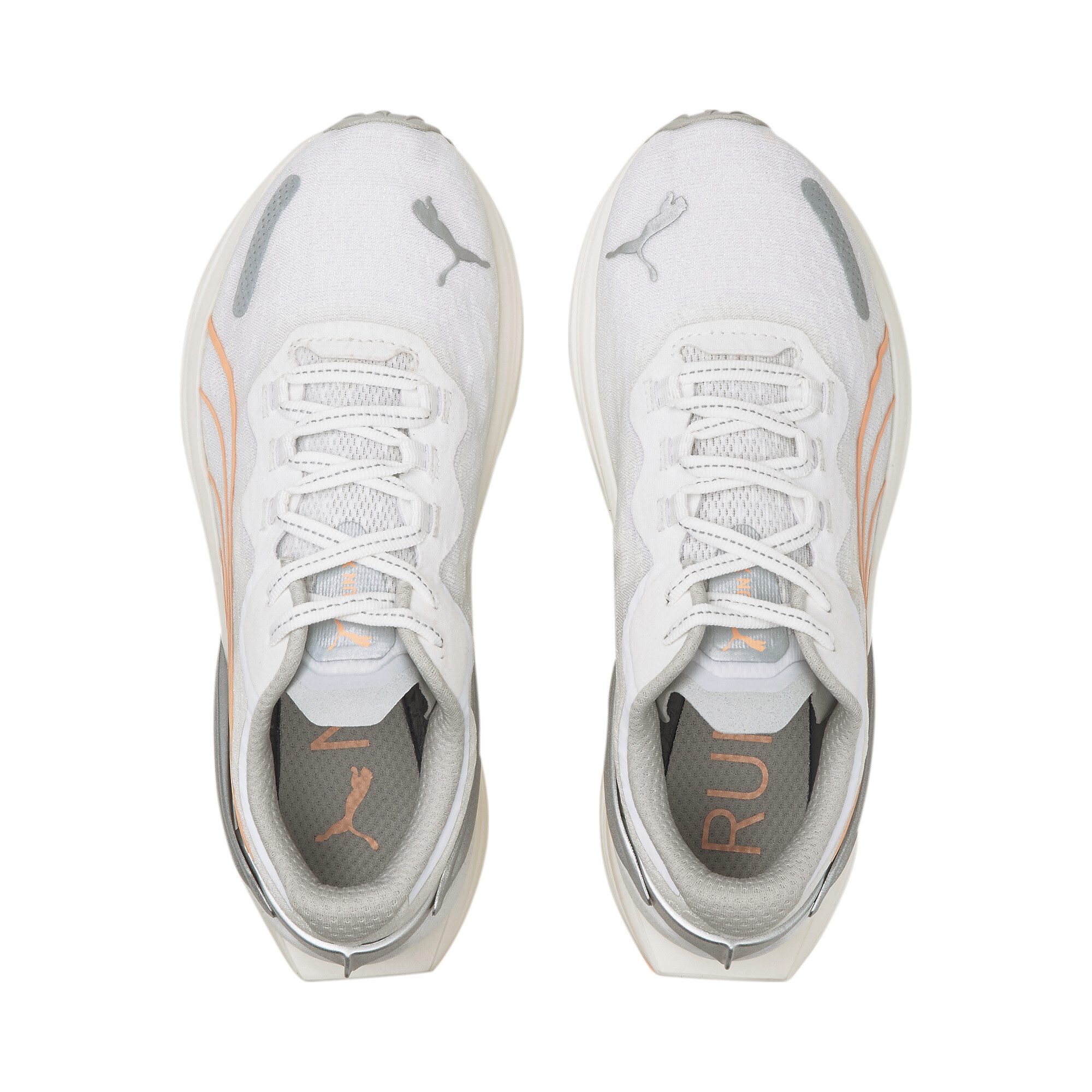 Women's PUMA Run XX Nitro Wildwash Running Shoes In White/Silver, Size EU 36