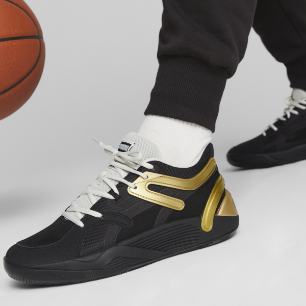 TRC Blaze Court Basketball Shoes, PUMA Black-Sedate Gray-PUMA White-Metallic Gold, large-ZAF