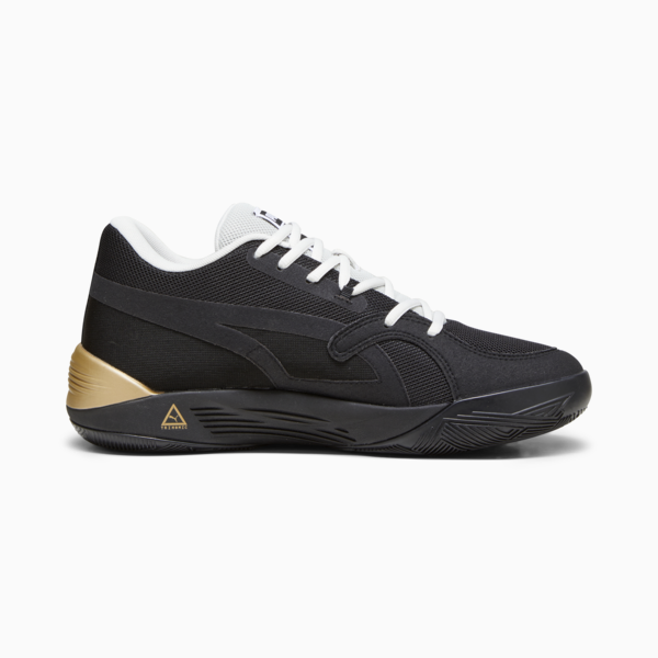 TRC Blaze Court Basketball Shoes, PUMA Black-Sedate Gray-PUMA White-Metallic Gold, large-ZAF