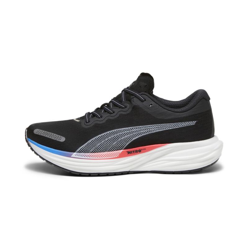 Men's PUMA Deviate NITRO 2 Running Lightweight Shoes in Black/Pink/Blue size 10