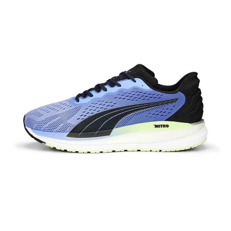 Men's PUMA Magnify Nitro Surge Running Lightweight Shoes in Purple/Blue/Yellow size 7