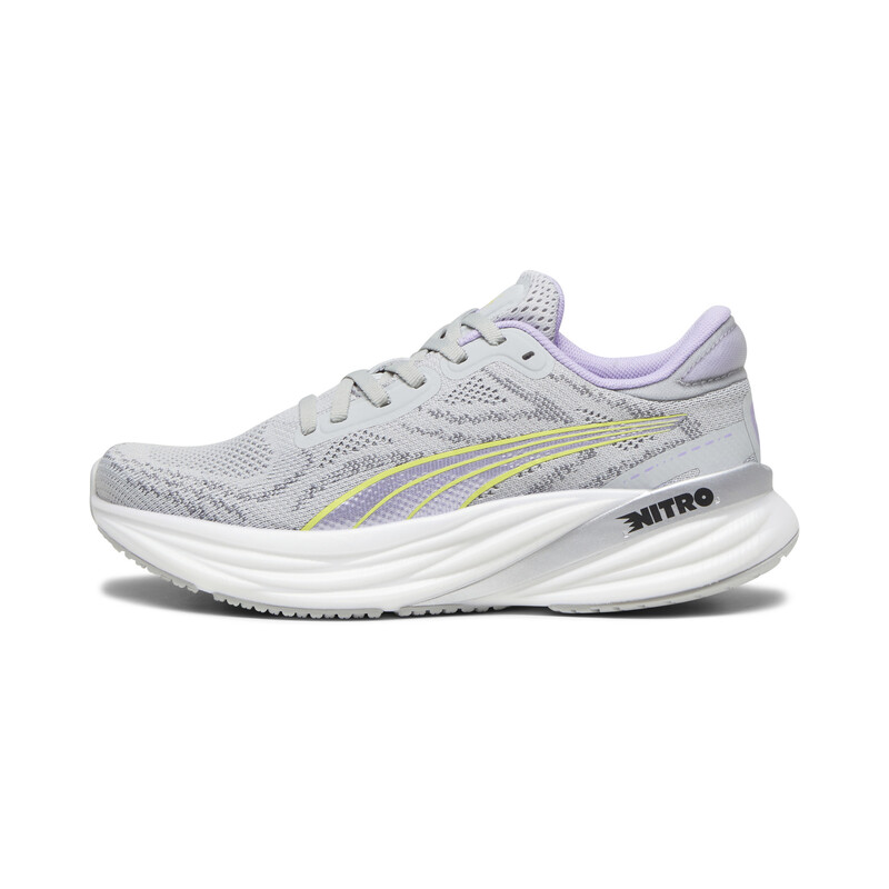 Women's PUMA Magnify NITRO 2 Running Lightweight Shoes in White/Gray/Yellow size 7