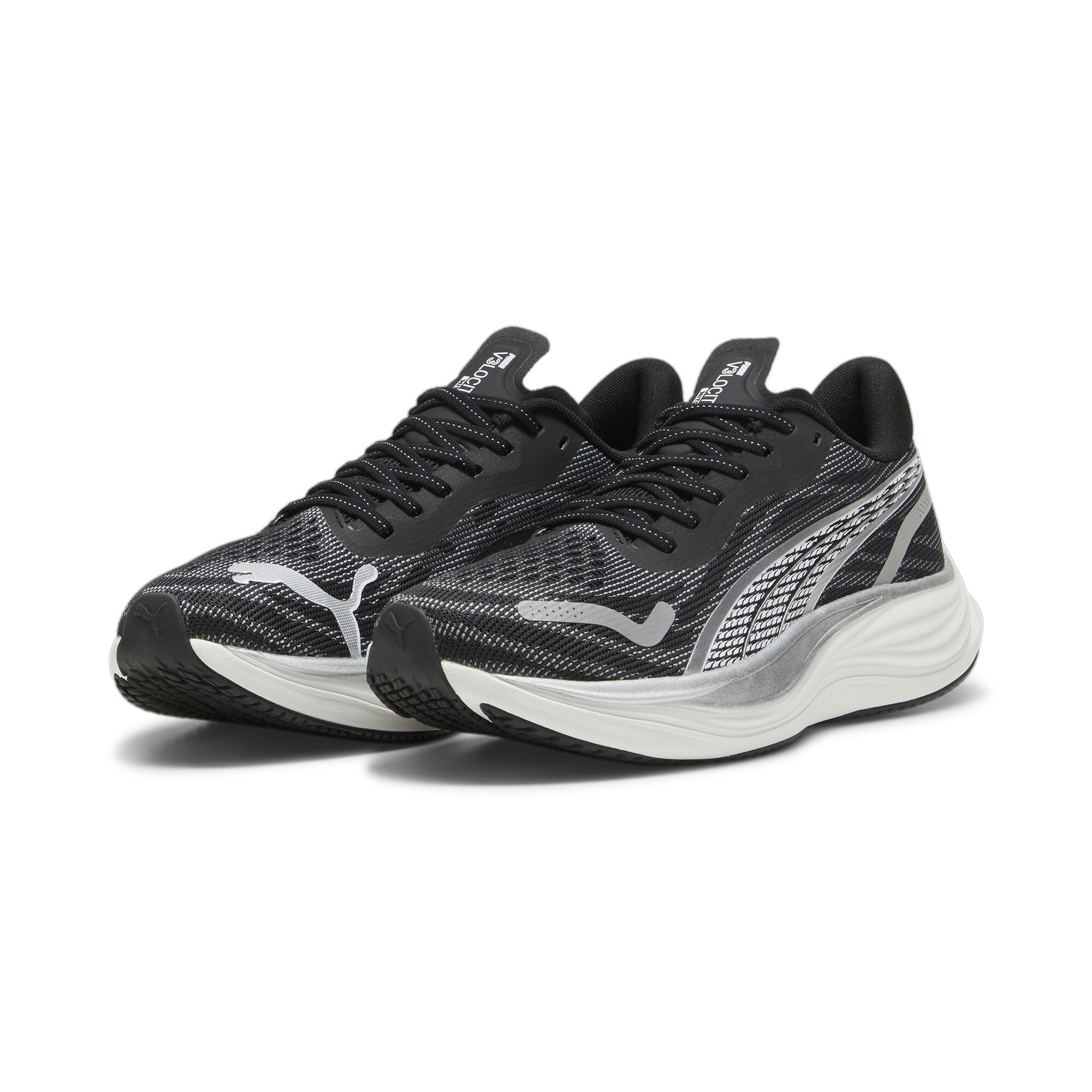 Men's PUMA Velocity NITROâ¢ 3 Running Shoes In White/Silver, Size EU 46
