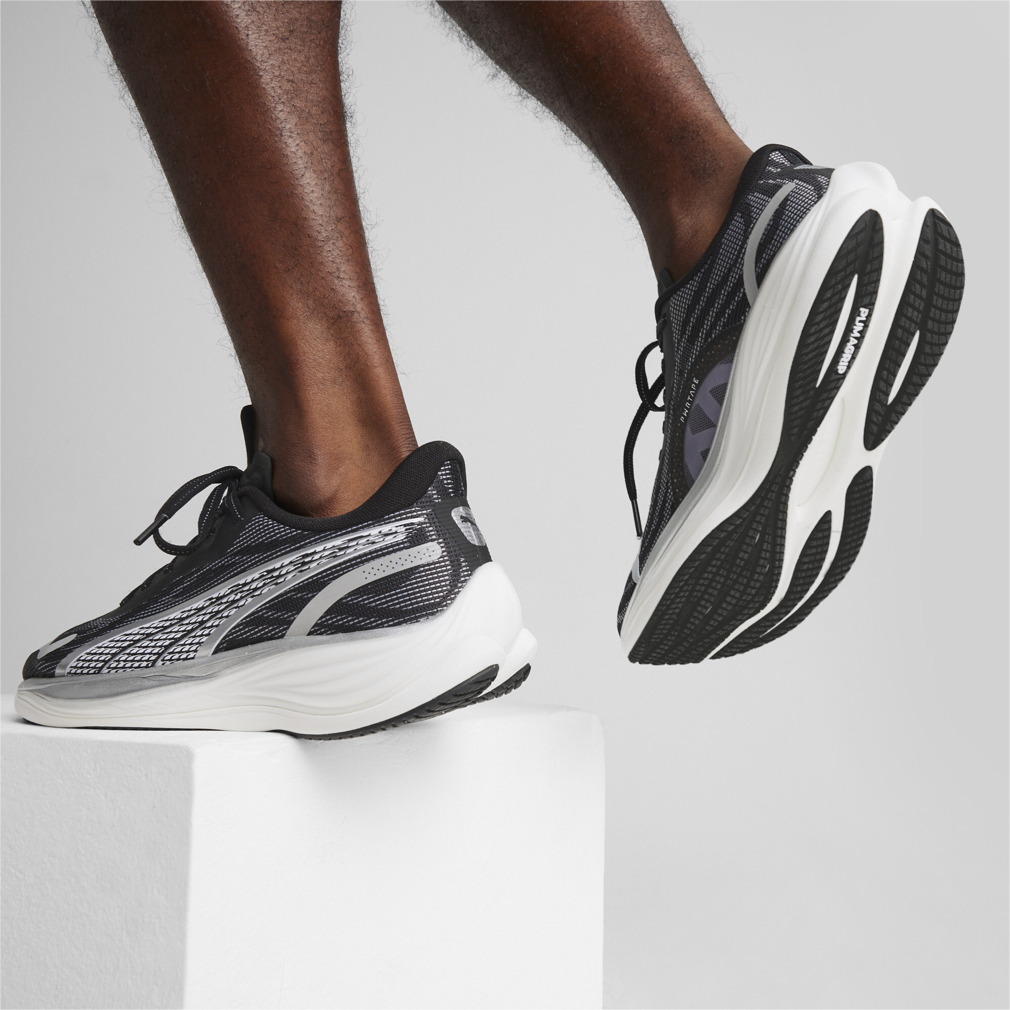 Men's PUMA Velocity NITROâ¢ 3 Running Shoes In White/Silver, Size EU 40
