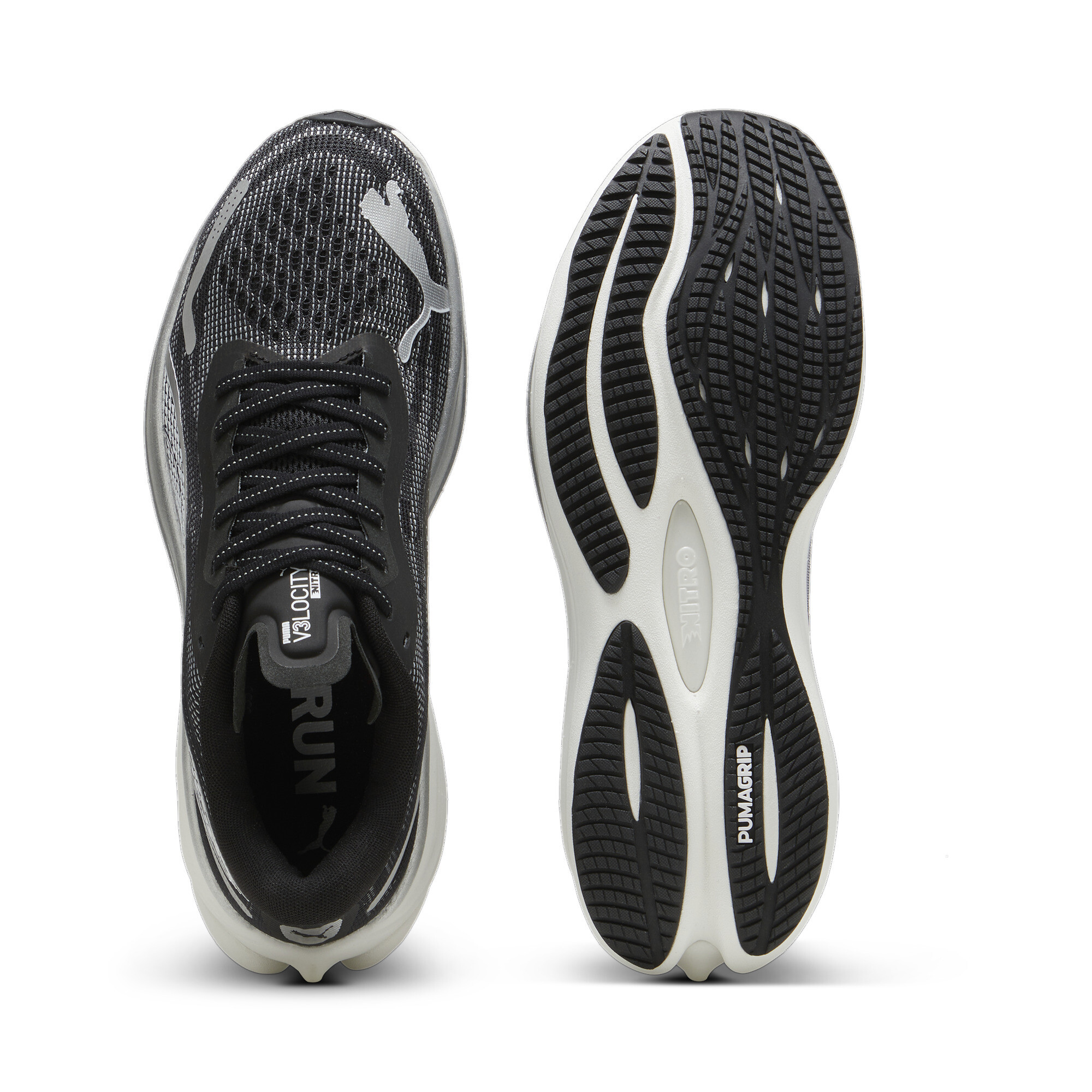 Men's PUMA Velocity NITROâ¢ 3 Running Shoes In White/Silver, Size EU 45
