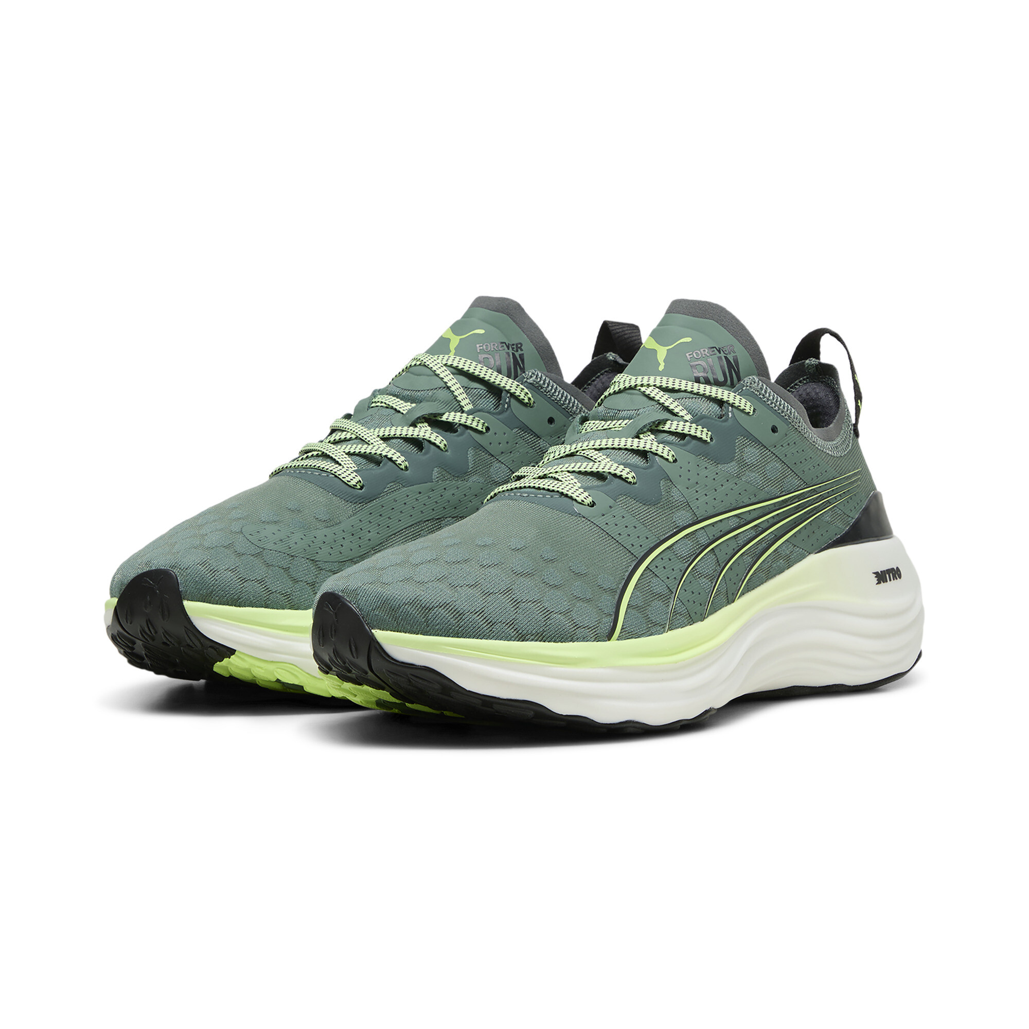 Men's PUMA ForeverRun NITRO™ Running Shoes In Green, Size EU 42.5