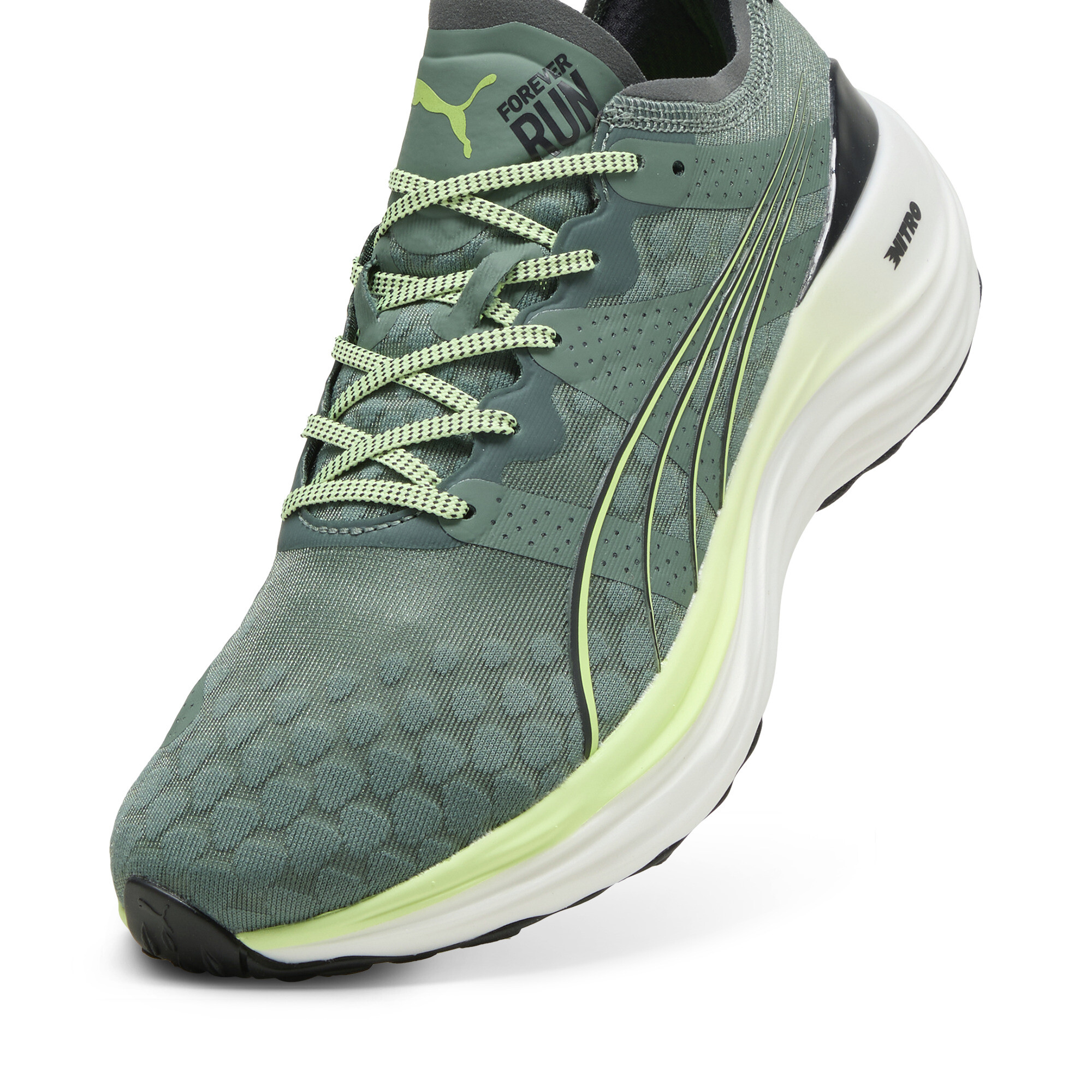 Men's PUMA ForeverRun NITRO™ Running Shoes In Green, Size EU 42.5