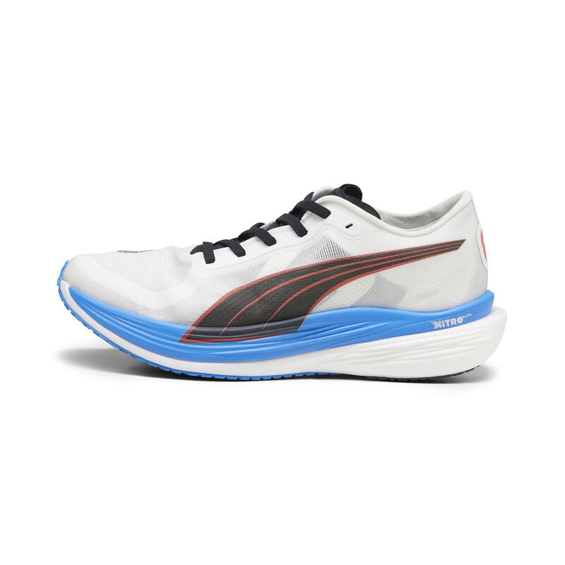 Men's PUMA Deviate Nitro Elite 2 Running Lightweight Shoes in White/Black/Pink size 7