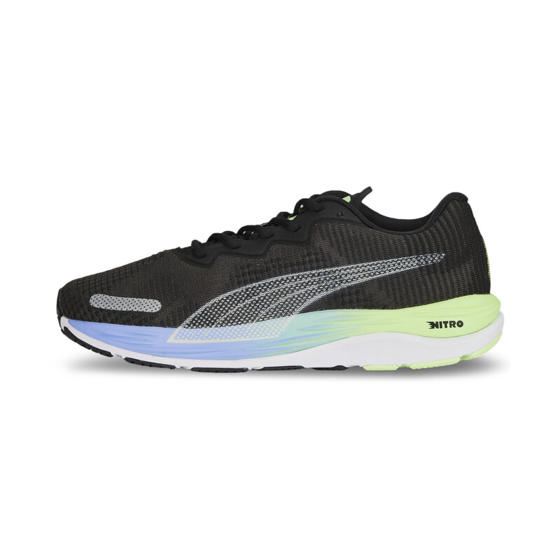 Men's PUMA Velocity Nitro 2 Fade Running Lightweight Shoes in Black/Purple/Silver size 9