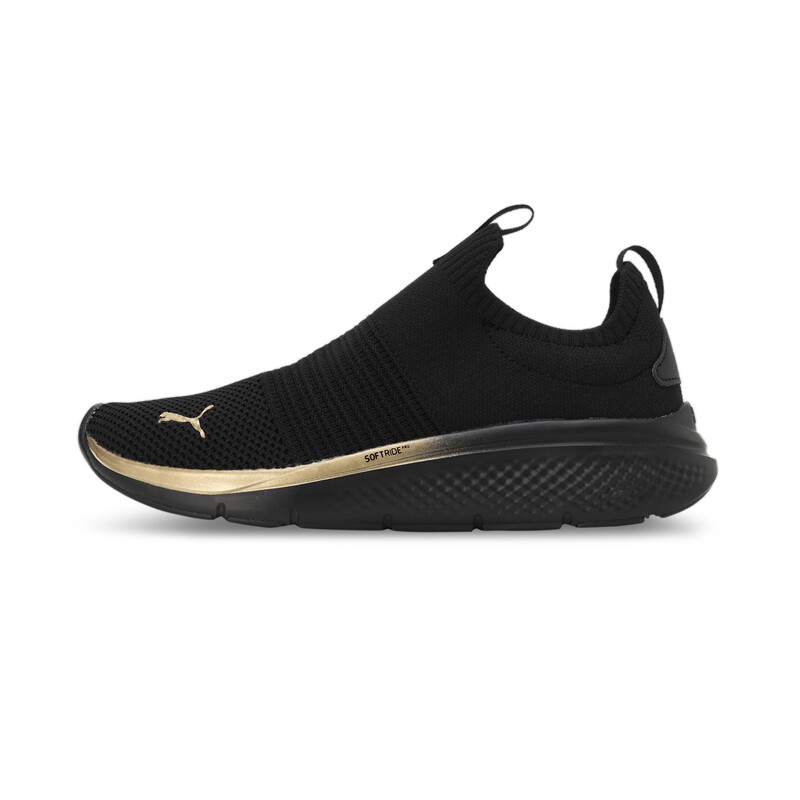 Women's PUMA Softride Pro Echo Slip Metal Running Shoes in Black/Gold size UK 6