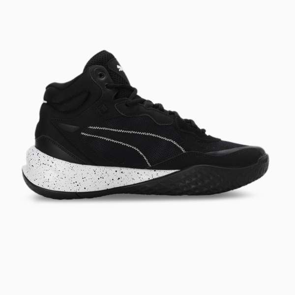 Playmaker Pro Mid Splatter Basketball Shoes, PUMA Black-PUMA White, large-ZAF
