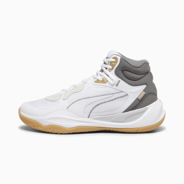 Playmaker Pro Mid Trophies Basketball Shoes, Ash Gray-Cast Iron-PUMA Gold, large-ZAF