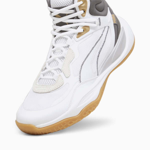Playmaker Pro Mid Trophies Basketball Shoes, Ash Gray-Cast Iron-PUMA Gold, large-ZAF