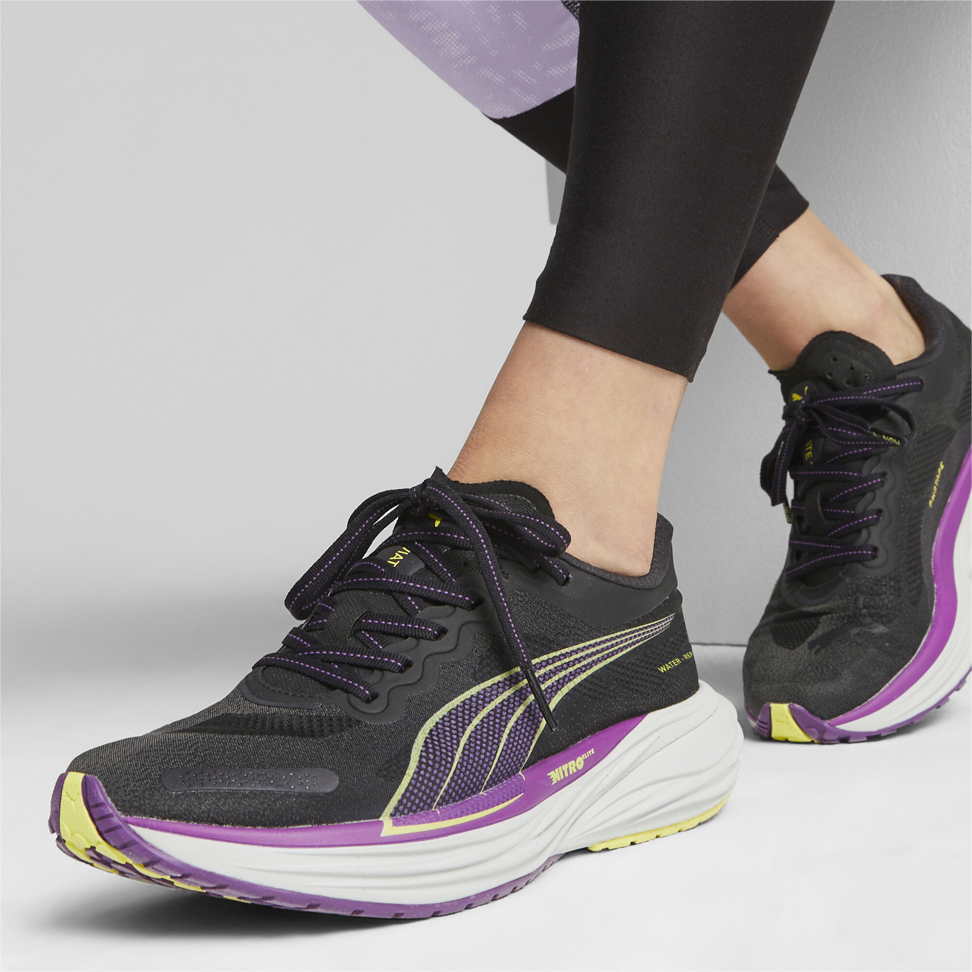 Women's PUMA Deviate NITRO 2 WTRepel Running Shoes In Black, Size EU 37.5