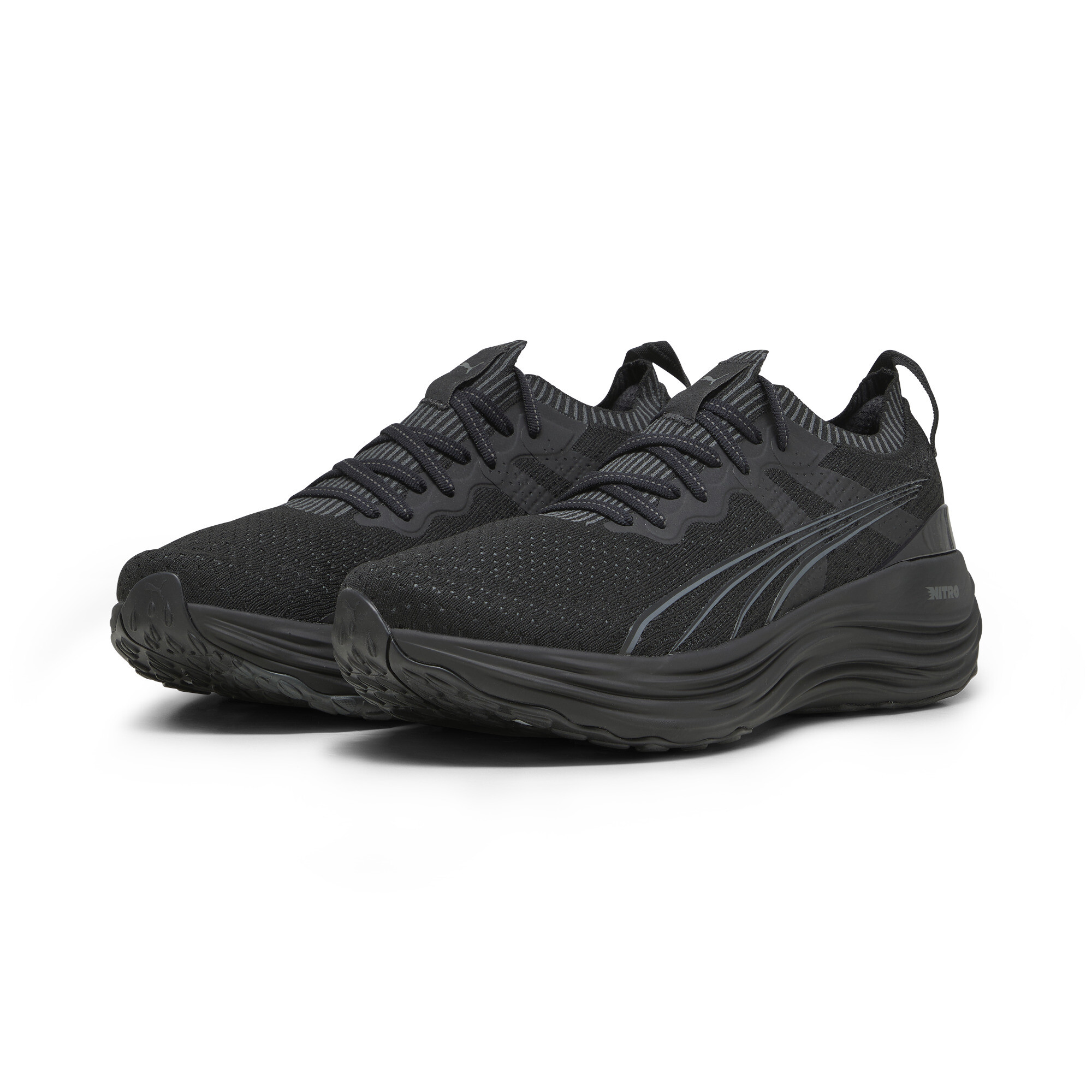 Men's PUMA ForeverRun NITRO Knit Running Shoes In Black, Size EU 44