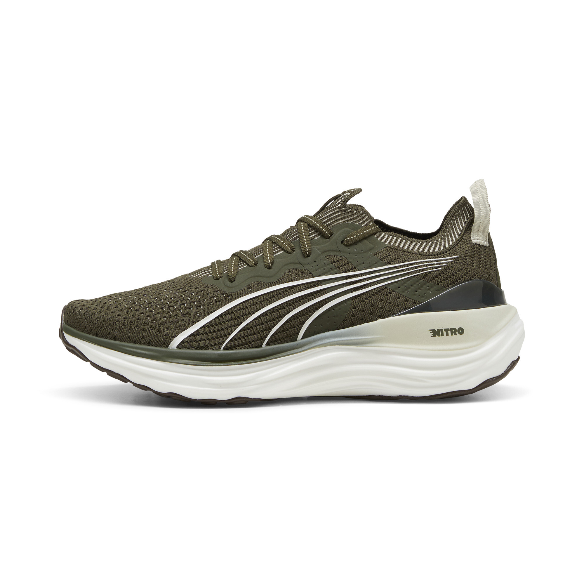 Puma ForeverRun NITRO Knit Laufschuhe Herren | Dark Olive/White | Größe: 45