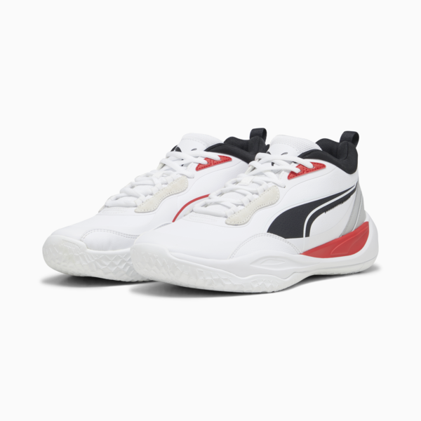 Playmaker Pro Plus Basketball Shoes, PUMA White-For All Time Red, large-ZAF