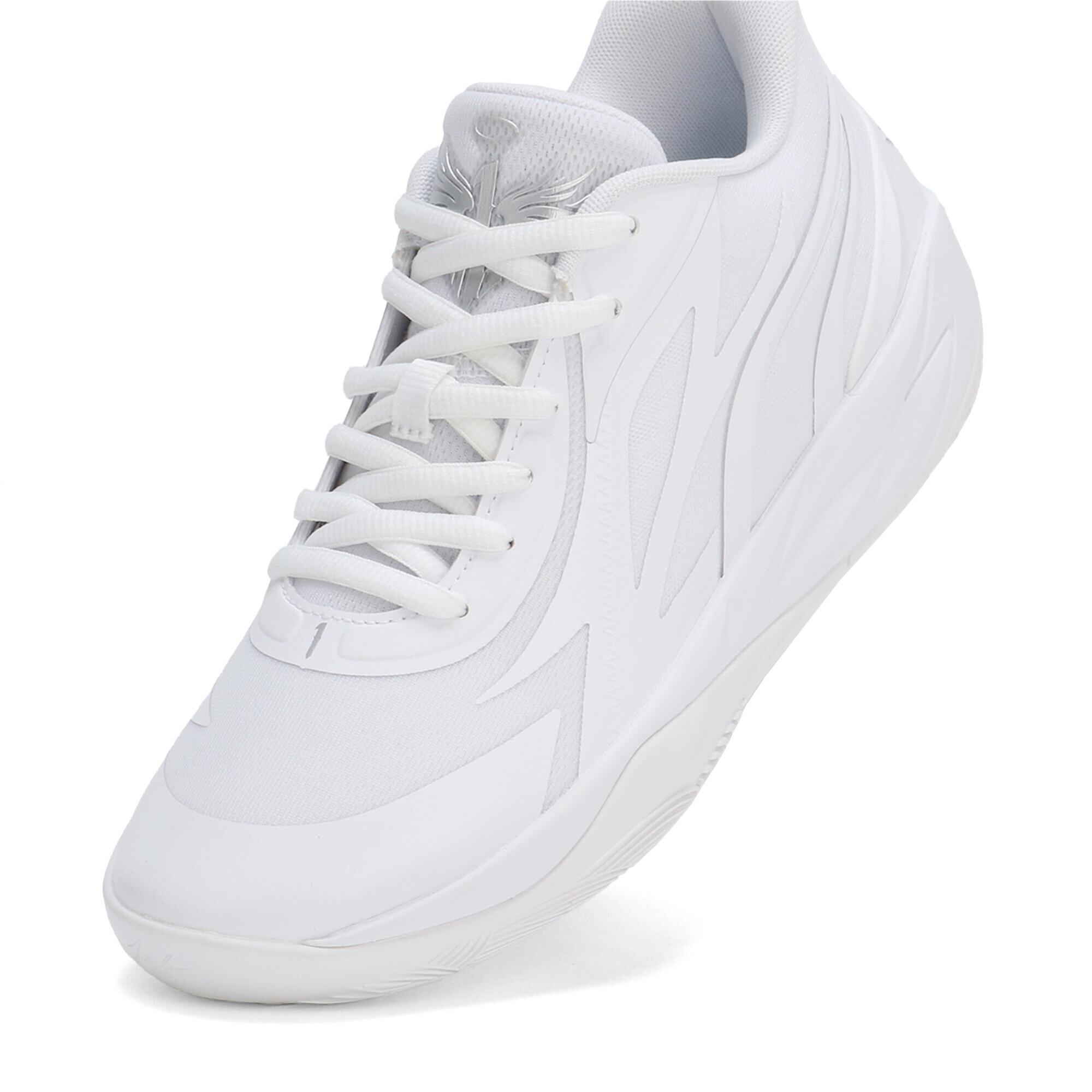 Men's PUMA MB.02 Lo Basketball Shoes In White/Silver, Size EU 43