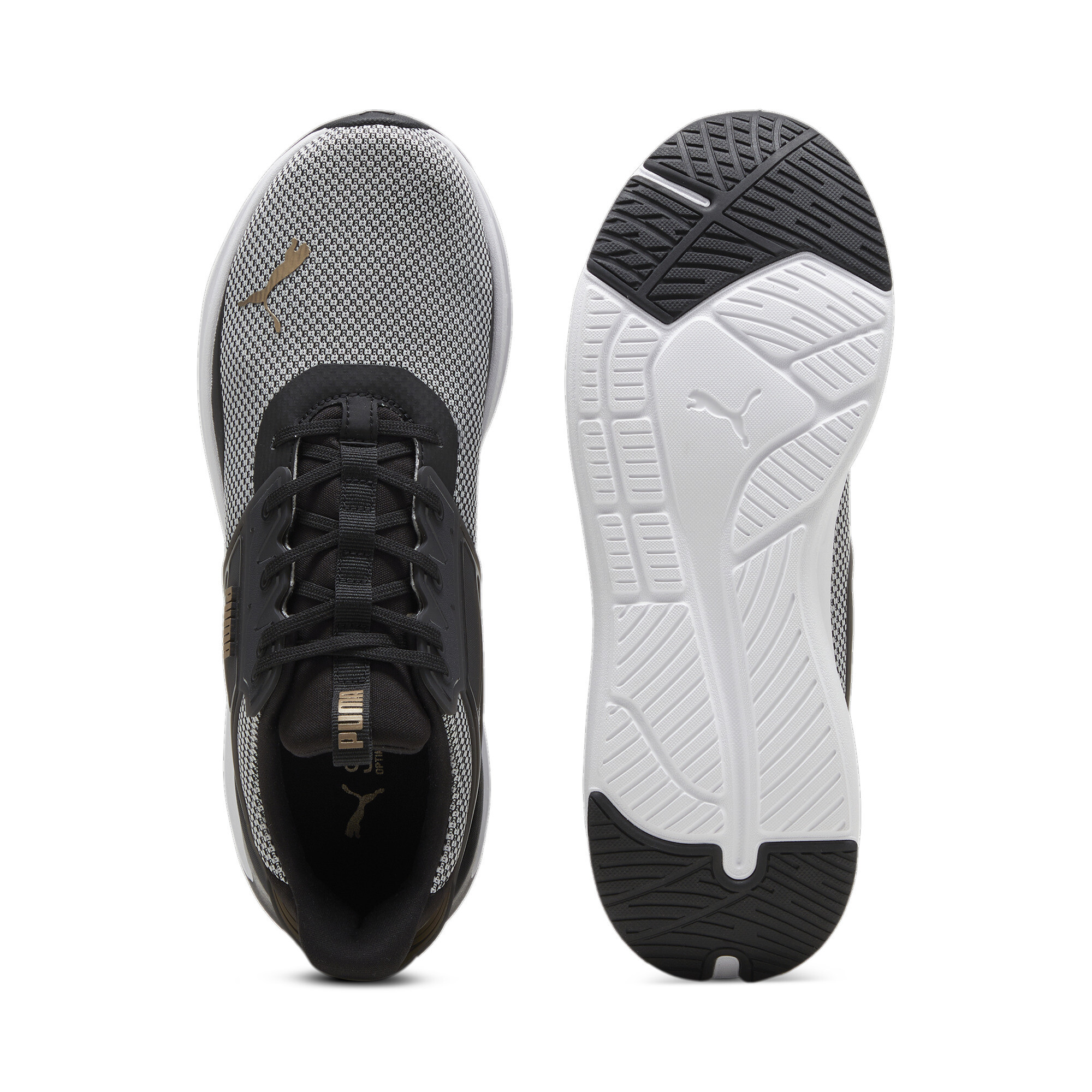 Men's PUMA SOFTRIDE Symmetry Running Shoes In Black/Gold, Size EU 47