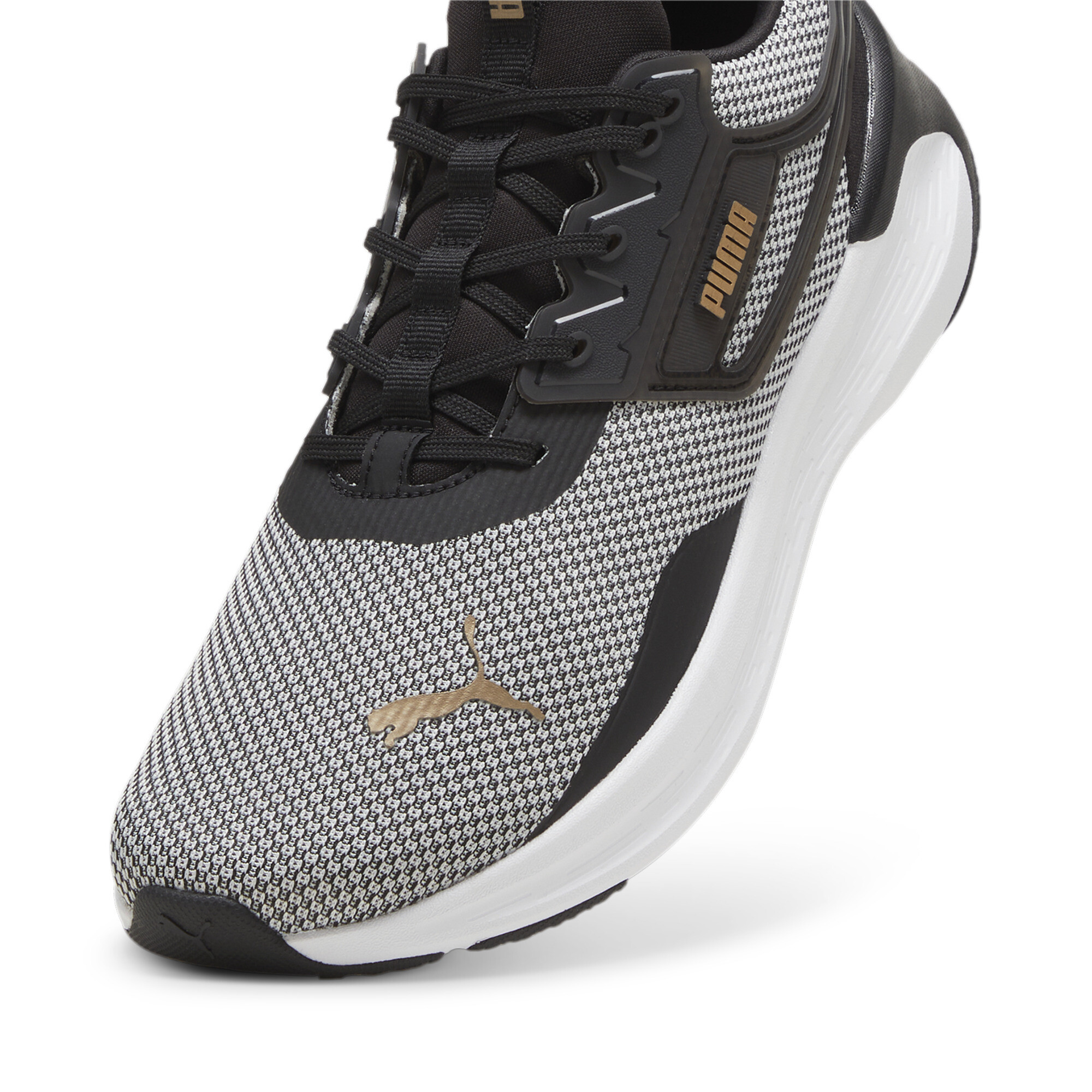 Men's PUMA SOFTRIDE Symmetry Running Shoes In Black/Gold, Size EU 44.5