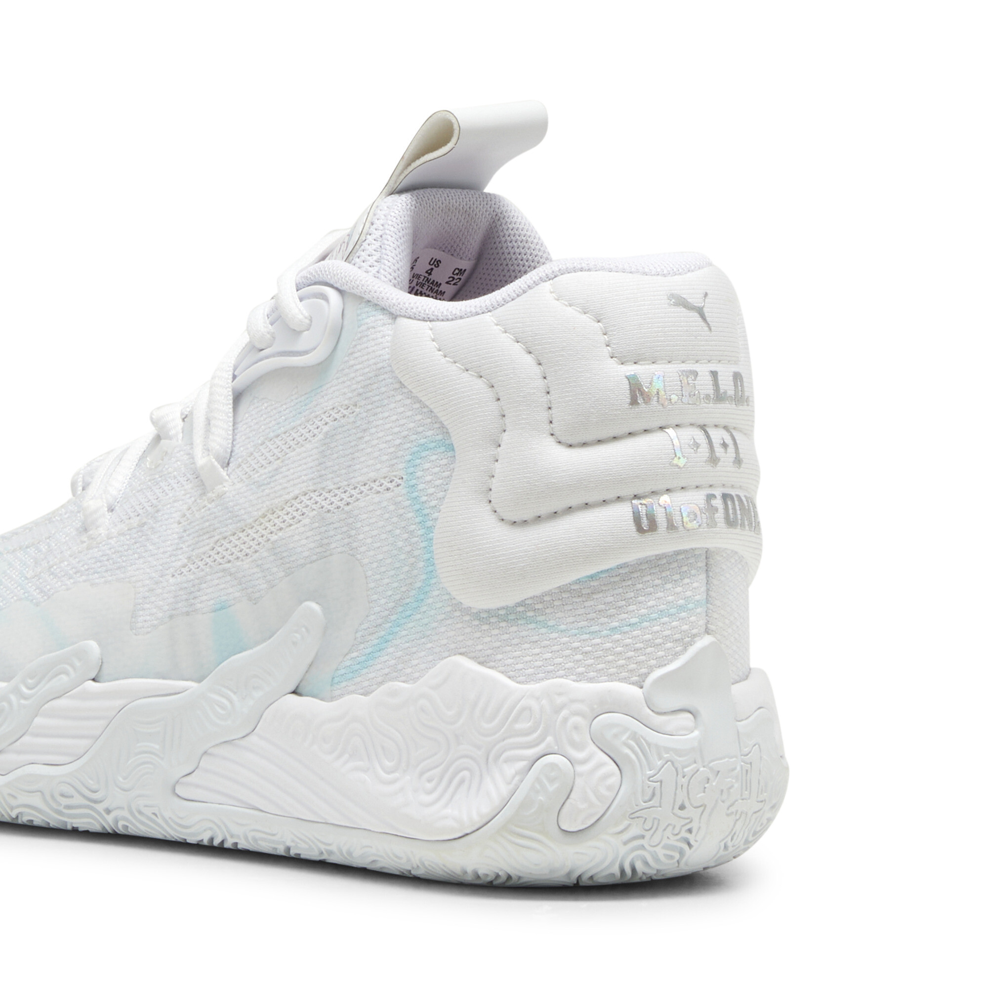 PUMA MB.03 Iridescent Youth Basketball Shoes In White, Size EU 37