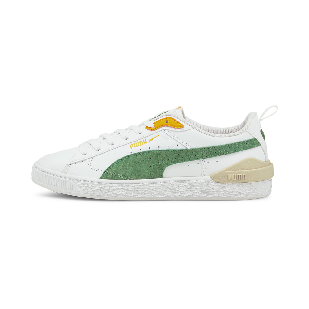 green and white puma suede
