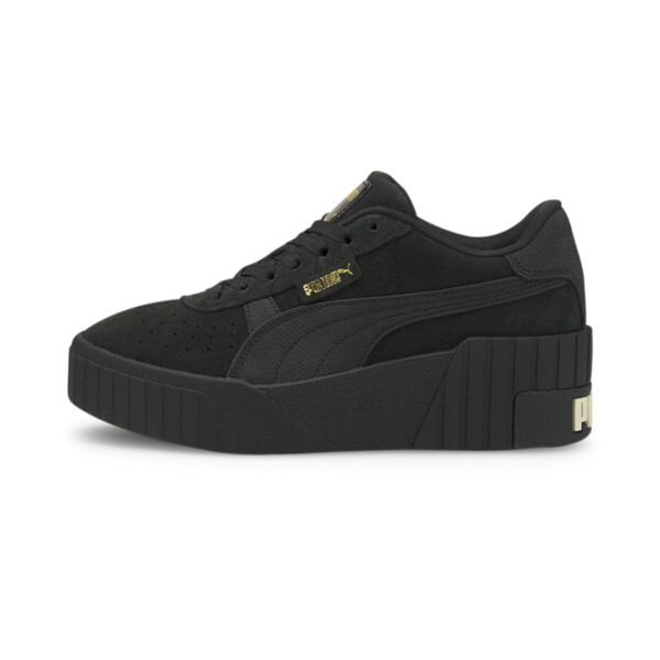 PUMA Cali Wedge Tonal Women's Sneakers in Black/Marshmallow/Team Gold - 381123_01