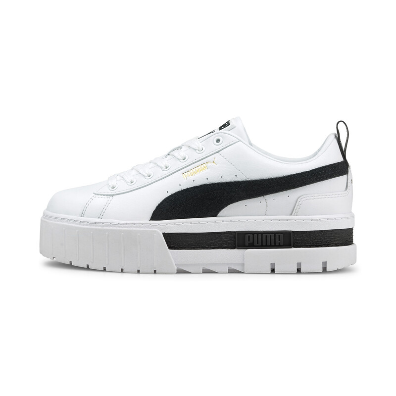 Women s PUMA Mayze Leather Sneakers in White Black size UK 7