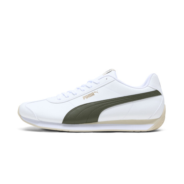 Puma Turin Iii Trainers In White-dark Olive-putty- Gold