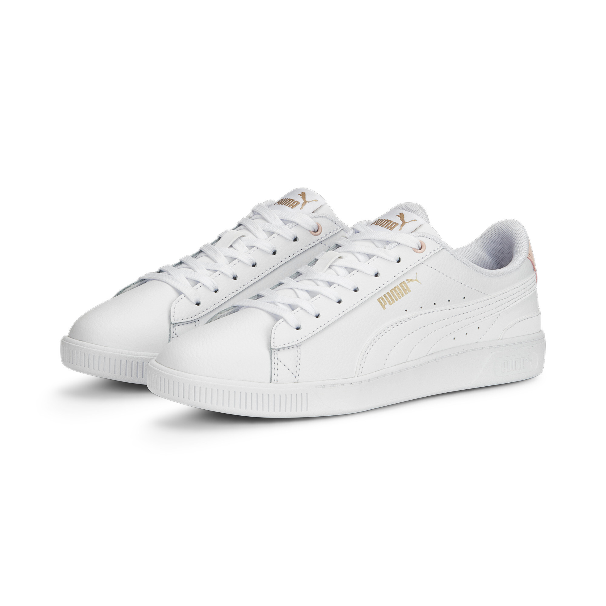 Women's Puma Vikky V3 Leather's Trainers, White, Size 35.5, Shoes