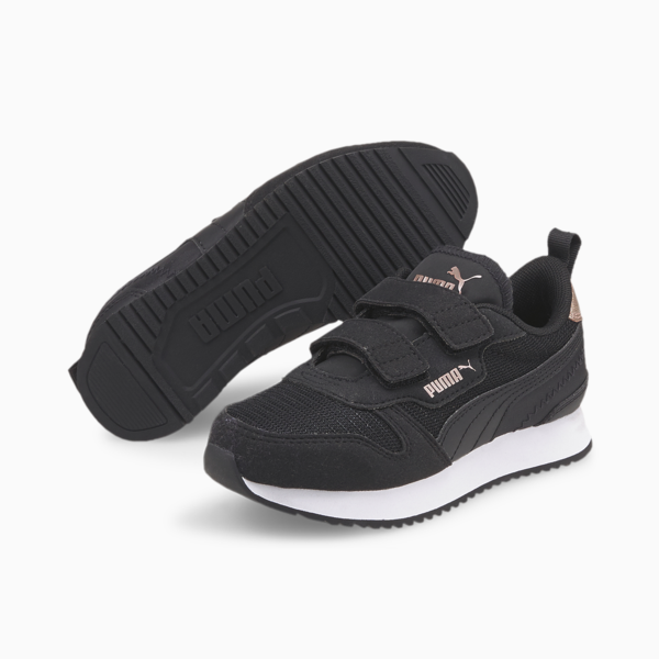 R78 Metallic V Kids' Trainers, Puma Black-Puma Black-Rose Gold, large-ZAF