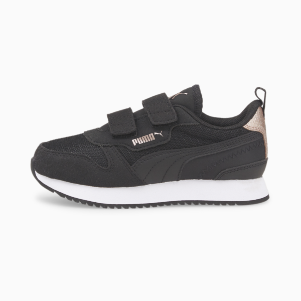 R78 Metallic V Kids' Trainers, Puma Black-Puma Black-Rose Gold, large-ZAF
