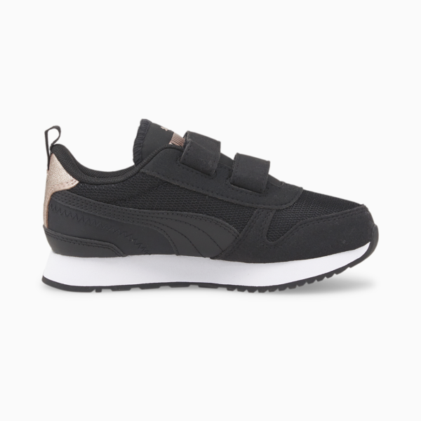 R78 Metallic V Kids' Trainers, Puma Black-Puma Black-Rose Gold, large-ZAF