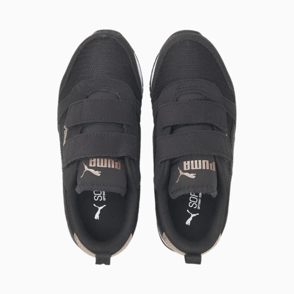 R78 Metallic V Kids' Trainers, Puma Black-Puma Black-Rose Gold, large-ZAF