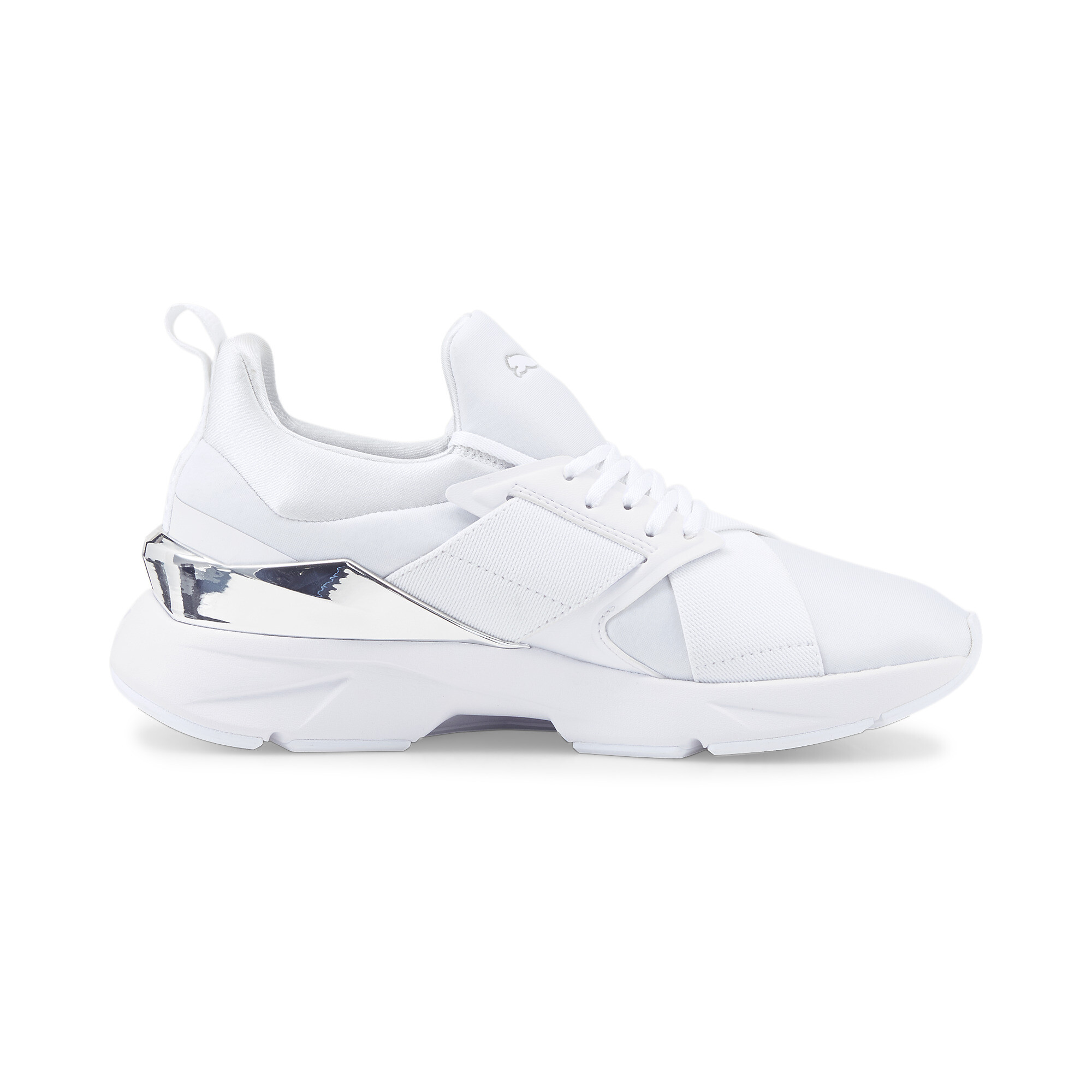 Women's PUMA Muse X5 Metal Trainers Shoes In White/Silver, Size EU 35.5