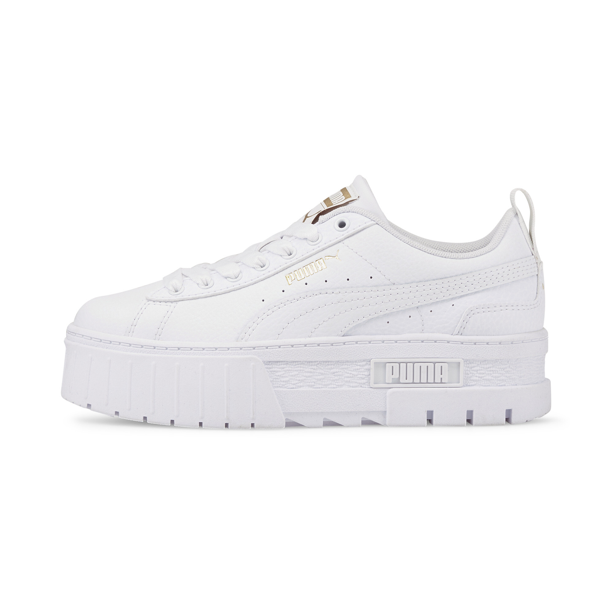 Puma Mayze Leather Sneakers Teenager Schuhe Für Damen Für Kinder | Mit Plain | White/Gold | Größe: 35.5