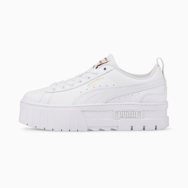 Mayze Leather Youth Trainers, Puma White-Puma Team Gold, large-MEX