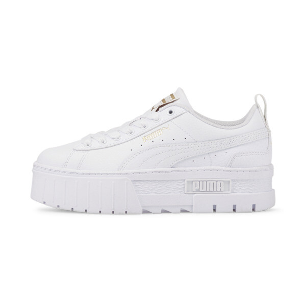 Puma Mayze Leather Sneakers Big Kids In White- Team Gold