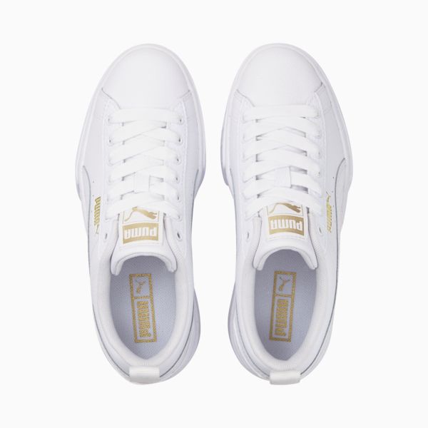 Mayze Leather Youth Trainers, Puma White-Puma Team Gold, large-MEX