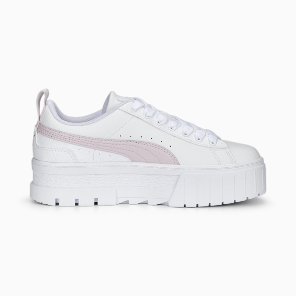 Mayze Leather Youth Trainers, PUMA White-Pearl Pink-Vivid Violet, large-ZAF