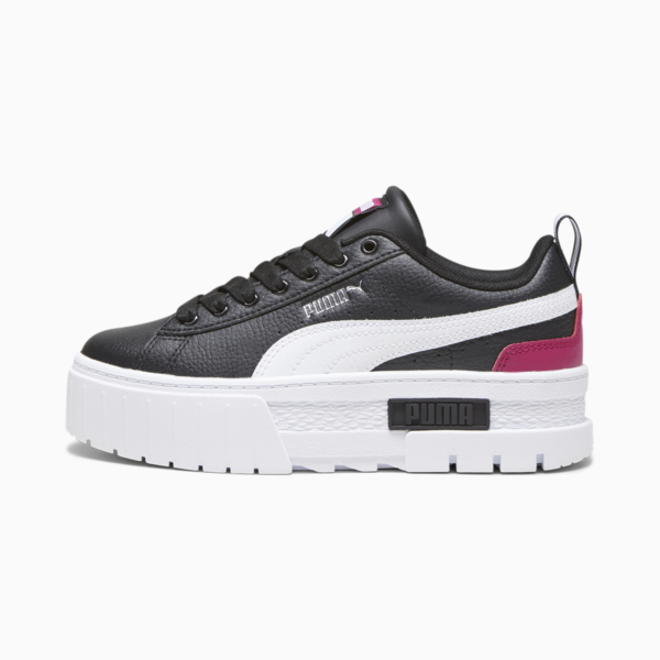 Mayze Leather Youth Trainers, PUMA Black-PUMA White-Pinktastic, large-ZAF