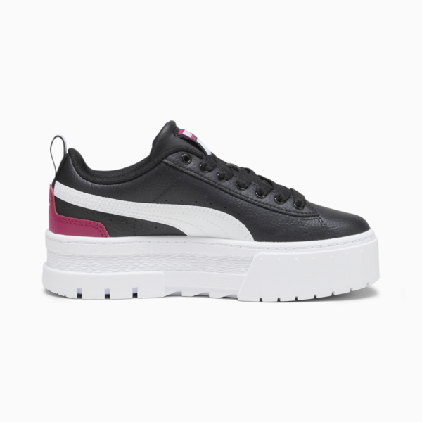 Mayze Leather Youth Trainers, PUMA Black-PUMA White-Pinktastic, large-ZAF