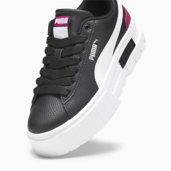 Mayze Leather Youth Trainers, PUMA Black-PUMA White-Pinktastic, large-ZAF