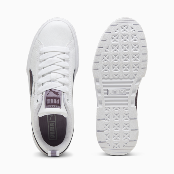 Mayze Leather Youth Trainers, PUMA White-Midnight Plum, large-ZAF